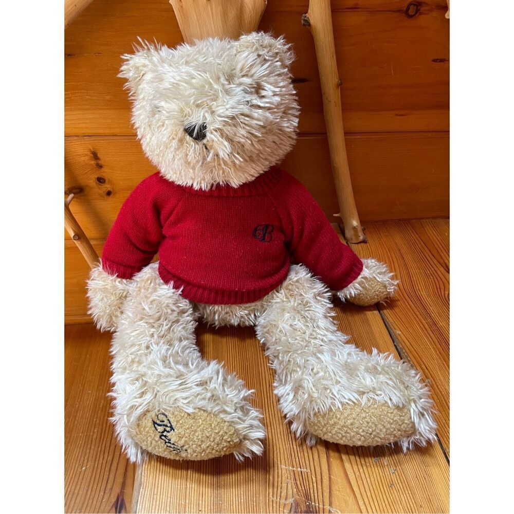 Belkie Teddy Bear 1997 Shaggy Fur Hair Blonde 19" Red Sweater Jointed Plush